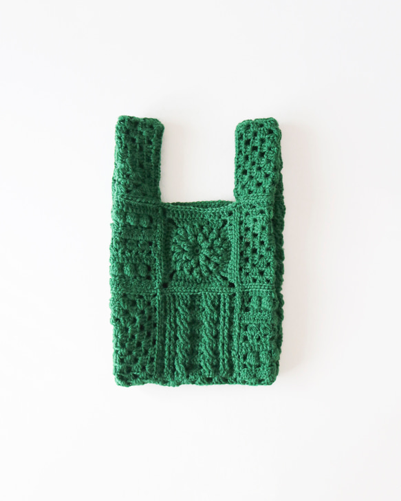 ４種モチーフのクロシェバッグ　Crochet motif×green