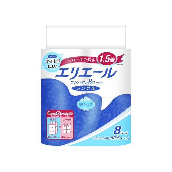 大王製紙 エリエール トイレットティシュー コンパクト 82.5m シングル 8ロール F384947