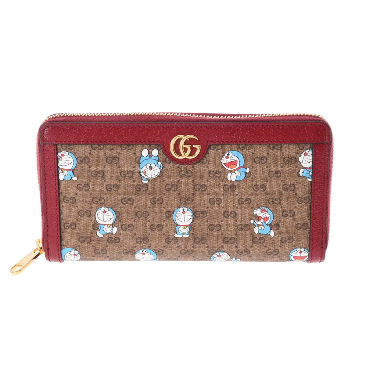 GUCCI グッチ ラウンドファスナー財布 ドラえもんコラボ ベージュ/レッド ゴールド金具 647787 レディース GGスプリームキャンバス レザー 長財布 新同 中古 