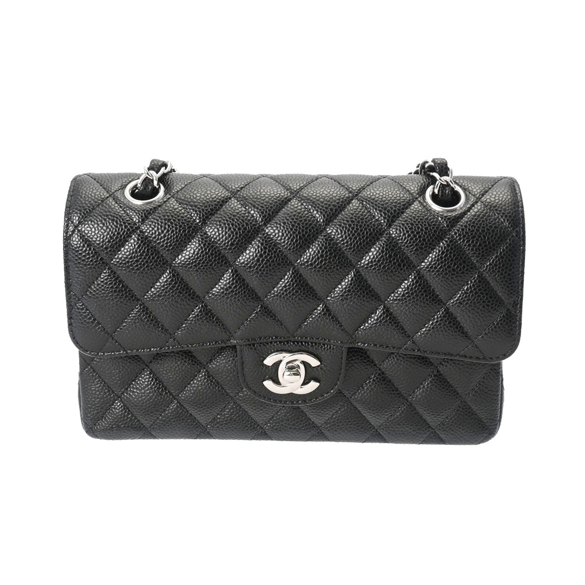 CHANEL シャネル マトラッセ チェーンショルダー 23cm Wフラップ 黒 シルバー金具 A01113 レディース キャビアスキン ショルダーバッグ 未使用 