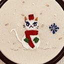 刺繍枠飾り ねこ雪だるま