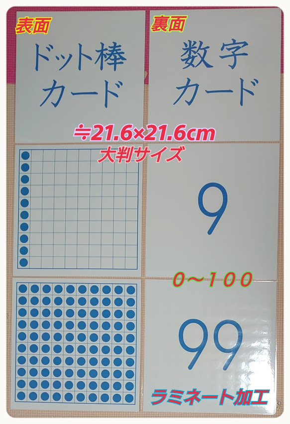 大判サイズ〘０歳から始める〙ドット棒カード『0〜100』　ラミネート加工　袋付き