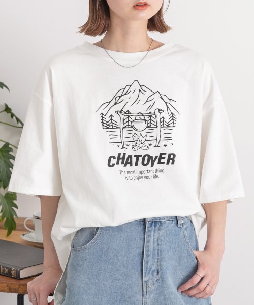 裾ラウンド・オーバーサイズ キャンプモチーフロゴTシャツ