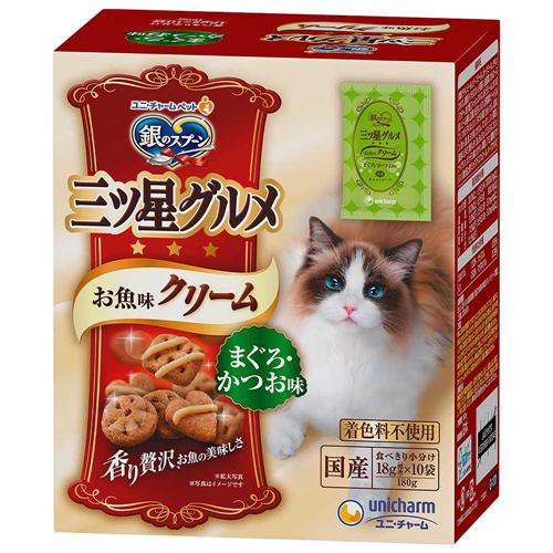 ユニ・チャーム 銀のスプーン三ツ星グルメお魚味クリーム まぐろ・かつお味 180g