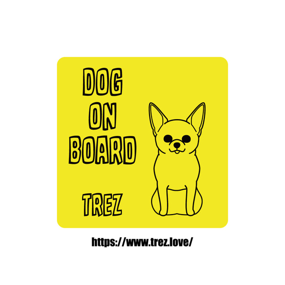 全8色 名前入り DOG ON BOARD スムースコートチワワ ラインアート ステッカー