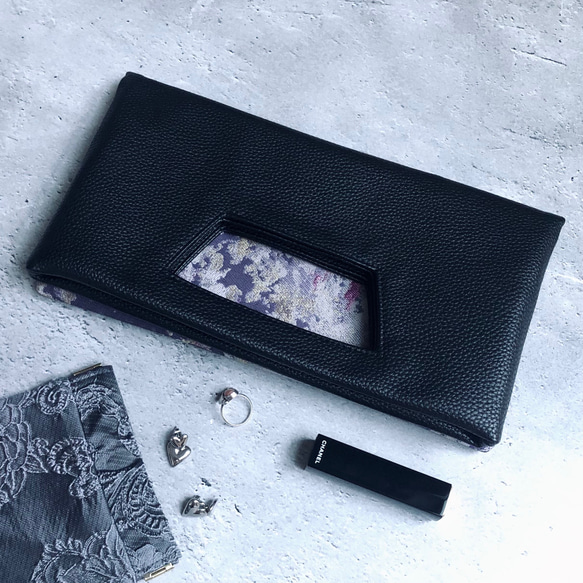 受注製作　Square Bag   Black×Purple 2wayクラッチ　オケージョン