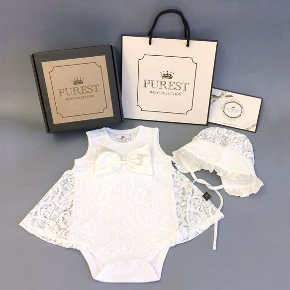 PUREST baby collection ロイヤルレースプリンセスのゴージャスドレス｜ちょう結びドレス＋レースハット｜Bab