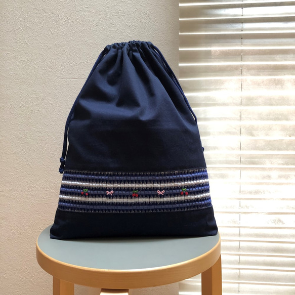 受注製作◆スモッキング刺繍 巾着Mサイズ　B003-1