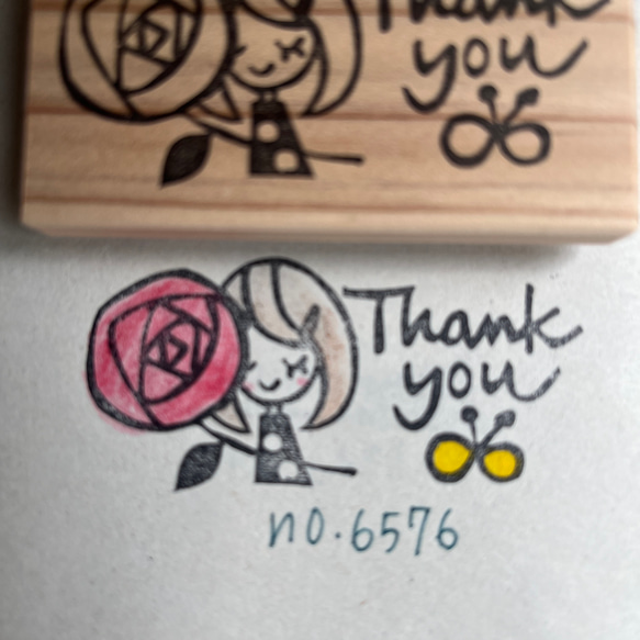 スタンプ　No. 6576 thank you 薔薇を持った女の子