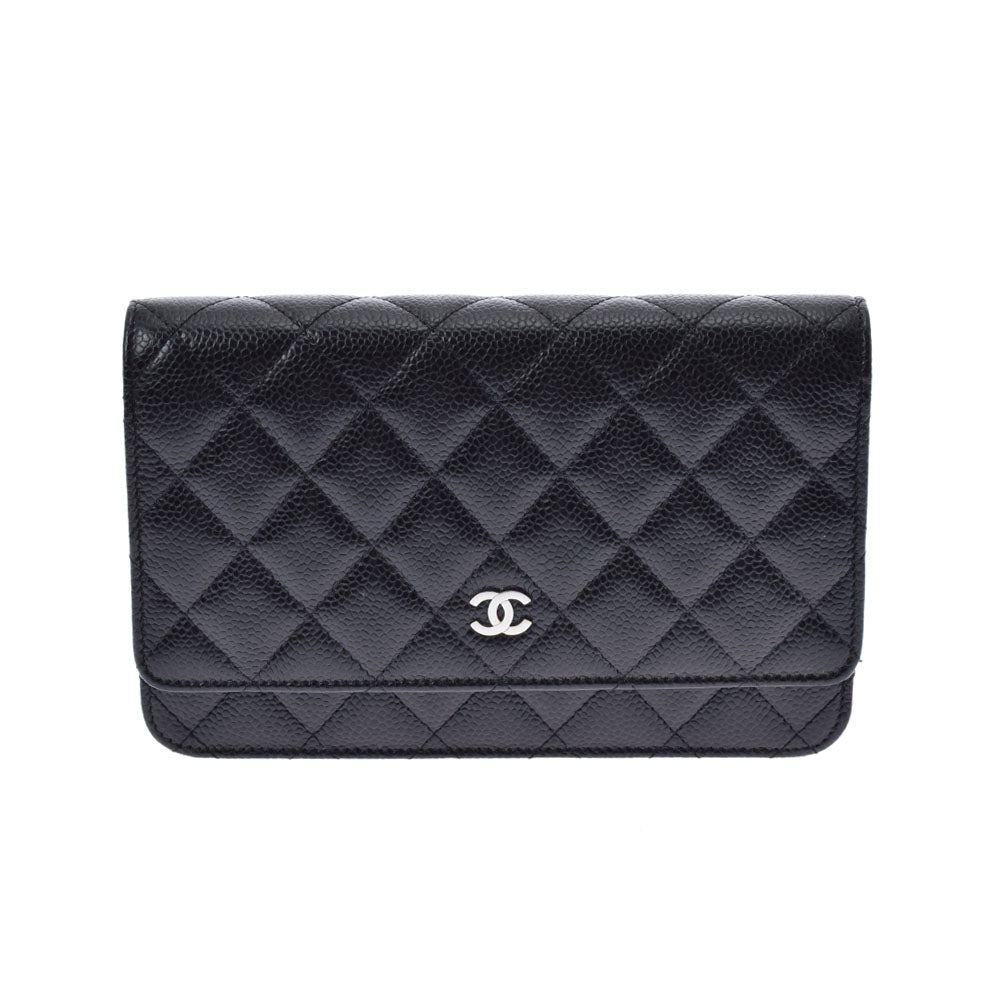 CHANEL シャネル マトラッセ チェーンウォレット 黒 シルバー金具 レディース キャビアスキン ショルダーバッグ Aランク 中古 