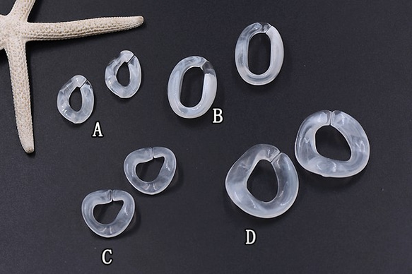 A1781_B 30個 アクリルチェーンパーツ 全4種 マーブル/クリア 3X【10ヶ】