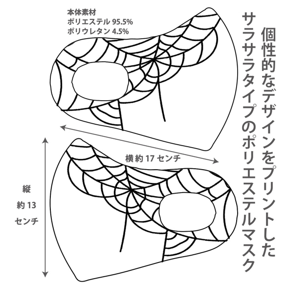 おしゃれマスク　個性的なデザインのプリントマスク　サラサラポリエステルマス 洗えるマスク 蜘蛛の糸4