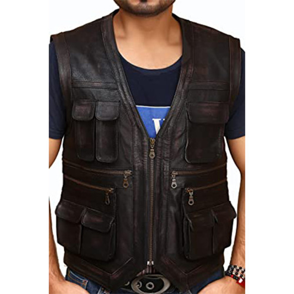 ヤギ革マルチポケットベスト Goat Leather Sleeveless Jacket/Vest