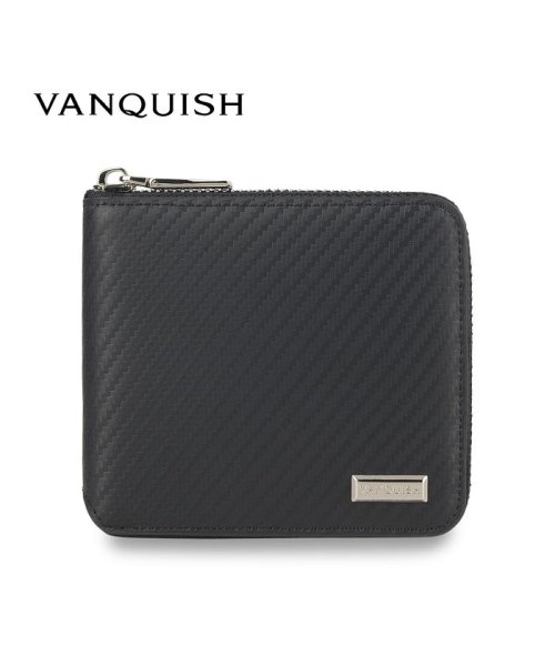 ヴァンキッシュ VANQUISH 二つ折り財布 メンズ 本革 ラウンドファスナー WALLET ブラック 黒 43240