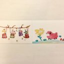 「うさぎさんたちの日なたぼっことピンクの羊」 水彩画イラストポストカード 2枚セット　ちぎり絵