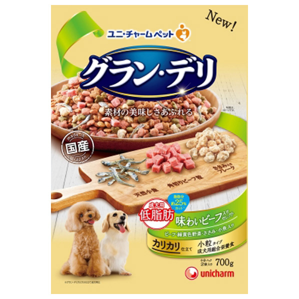 ユニ・チャームペットケア グラン・デリ カリカリ仕立て 成犬用 低脂肪味わいビーフ入りセレクト 脂肪分約25%カット 700g Gﾃﾞﾘｶﾘｶﾘﾃｲｼﾎﾞｳﾋﾞ-ﾌS700G