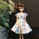 リカちゃんワンピース　ハンドメイド  リカちゃん服　紫陽花柄　白