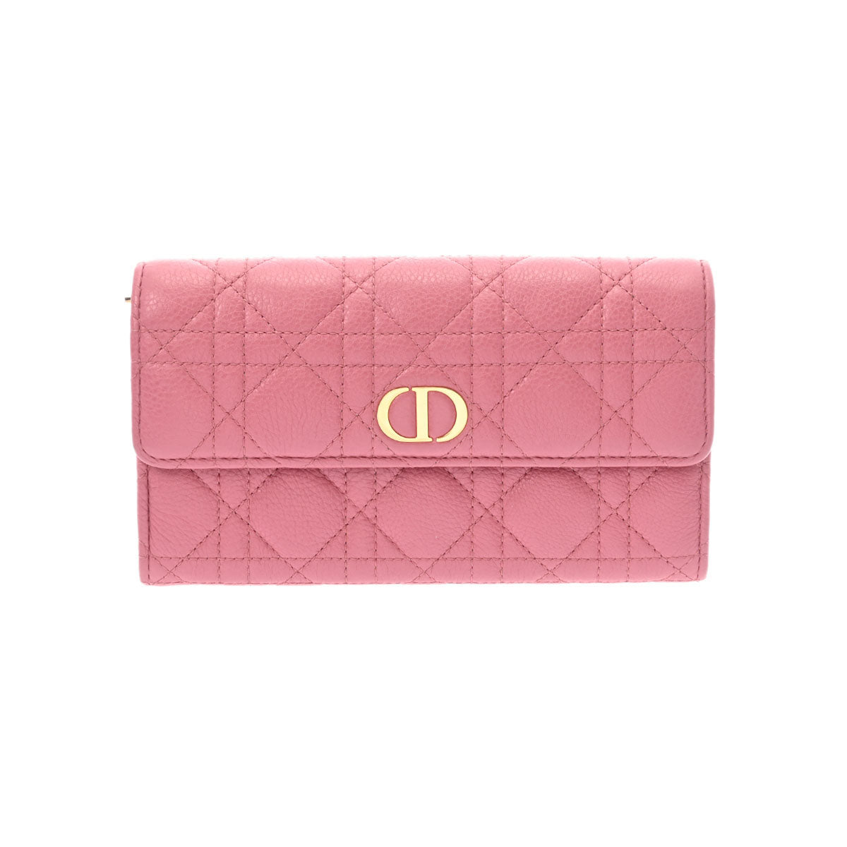 CHRISTIAN DIOR クリスチャンディオール カナージュ CARO ウォレット ピンク レディース カーフ 二つ折り財布 ABランク 中古 