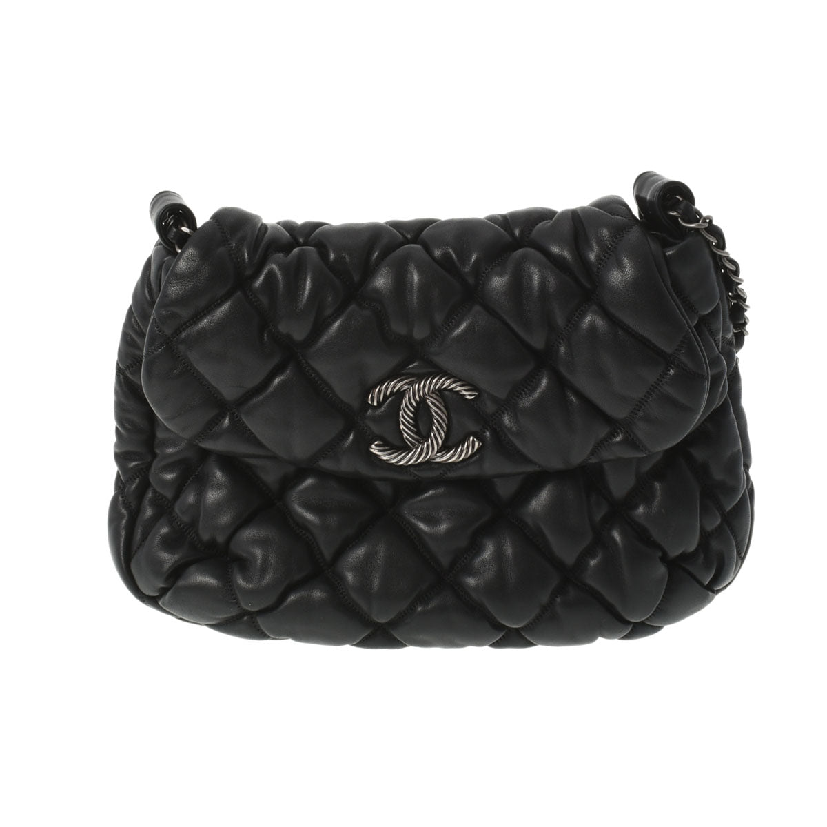 CHANEL シャネル バブルキルト チェーンバッグ 黒 シルバー金具 レディース ラムスキン ショルダーバッグ Aランク 中古 