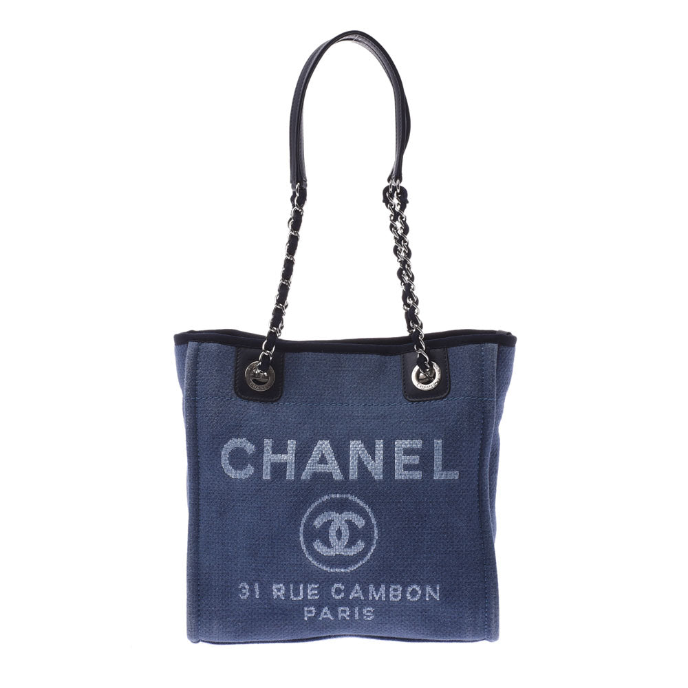 CHANEL シャネル ドーヴィル PM 青 シルバー金具 レディース キャンバス/レザー トートバッグ ABランク 中古 