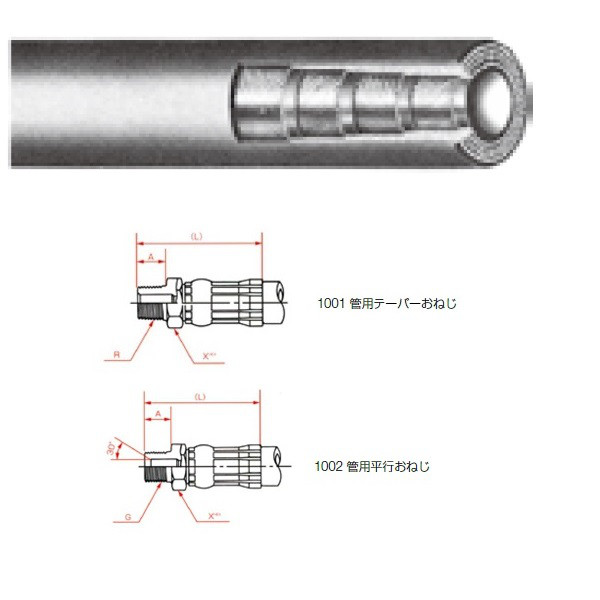 一般油圧ホース 2400mm 1001金具・1002金具 NWP210-50 NWP210-50-2400 1001+1002（直送品）