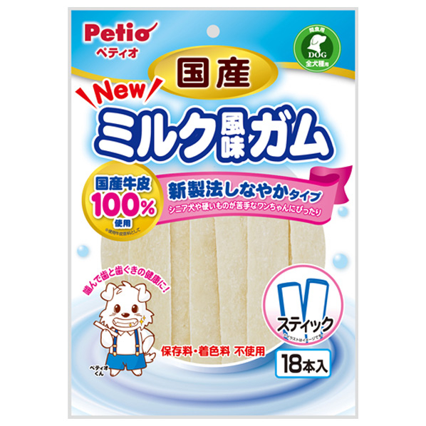 ペティオ NEW 国産 ミルク風味ガム スティック 18本入 NEWｺｸｻﾝﾐﾙｸﾌｳﾐｶﾞﾑST18P