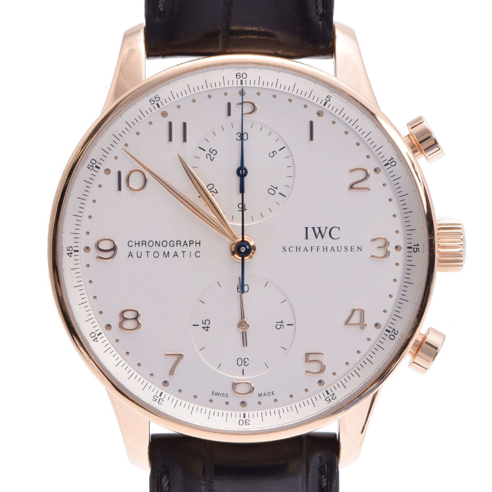 IWC SCHAFFHAUSEN アイダブリューシー シャフハウゼン ポルトギ―ゼ クロノ IW371480 メンズ RG/革 腕時計 自動巻き シルバー系文字盤 Aランク 中古 