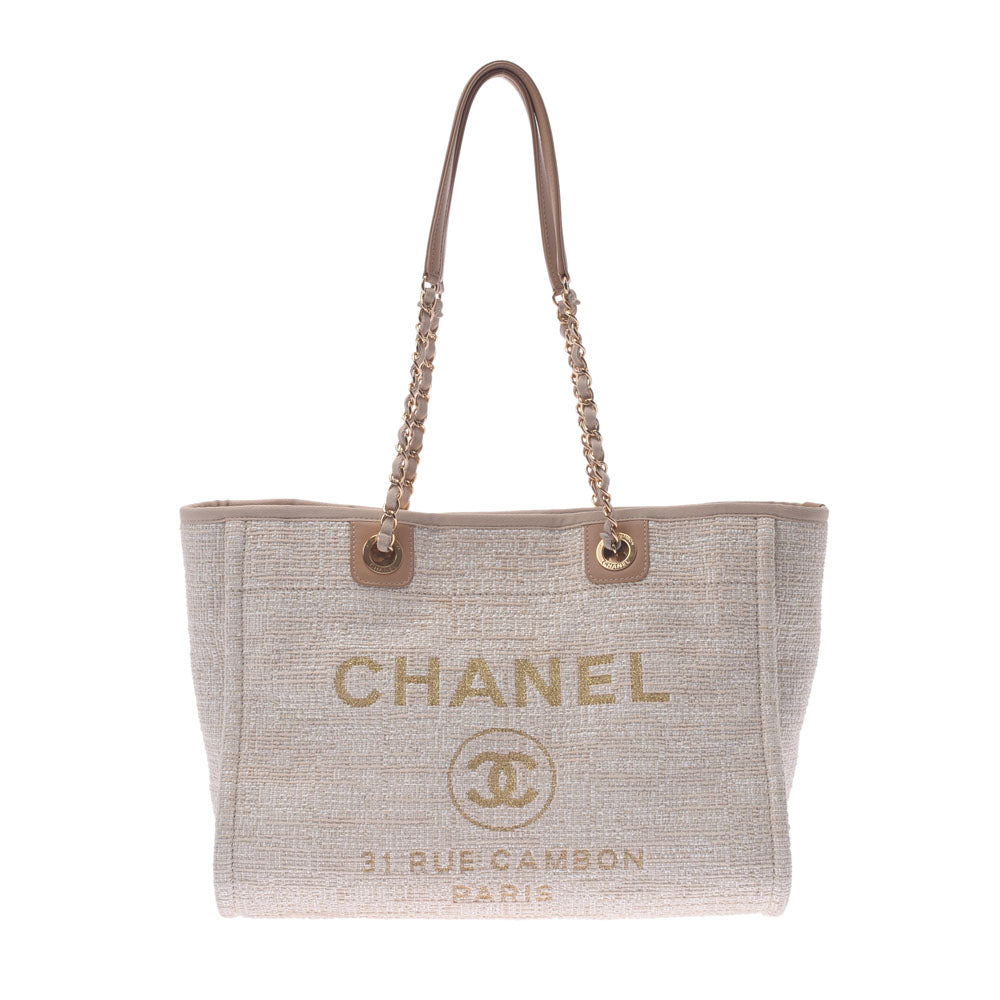 CHANEL シャネル ドーヴィル チェーントート ベージュ ゴールド金具 レディース キャンバス トートバッグ Bランク 中古 