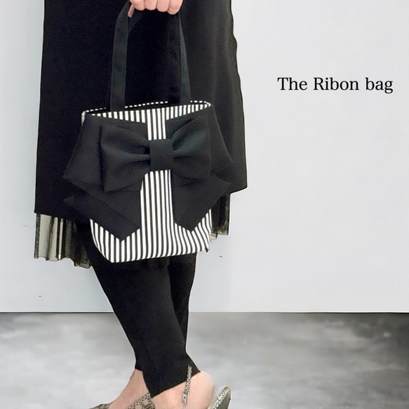 The Ribon bag♡縦長ちょこっとタイプ　ストライプ