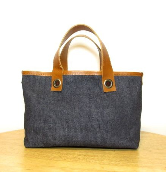 トートバッグ　デニム／革　＜HW tote camel＞