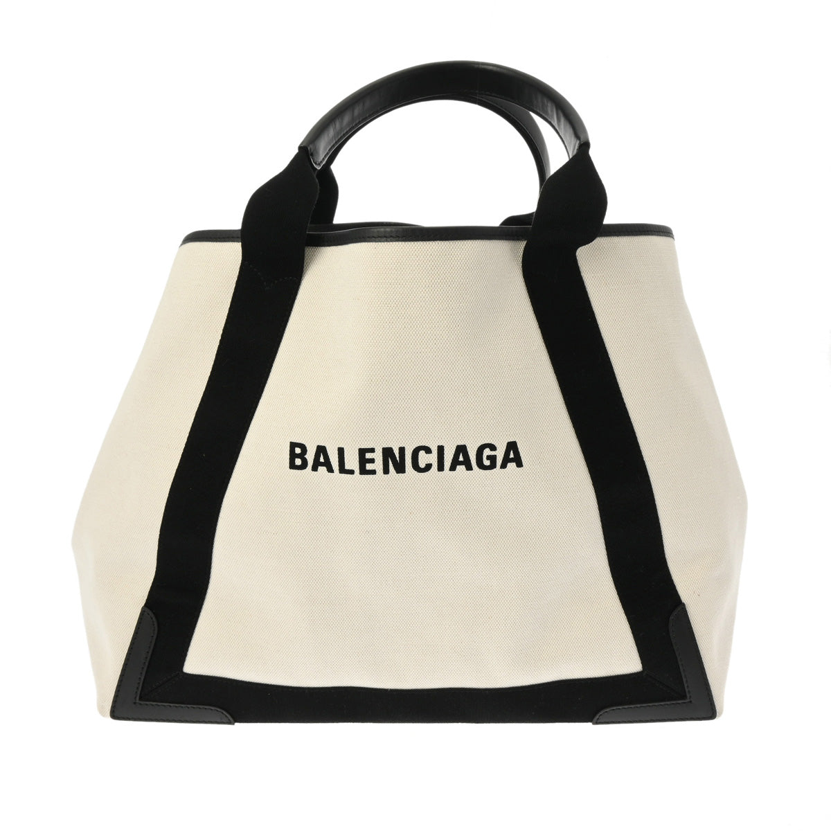 BALENCIAGA バレンシアガ ネイビーカバス M ホワイト/ブラック 339936 レディース キャンバス レザー ハンドバッグ Aランク 中古 