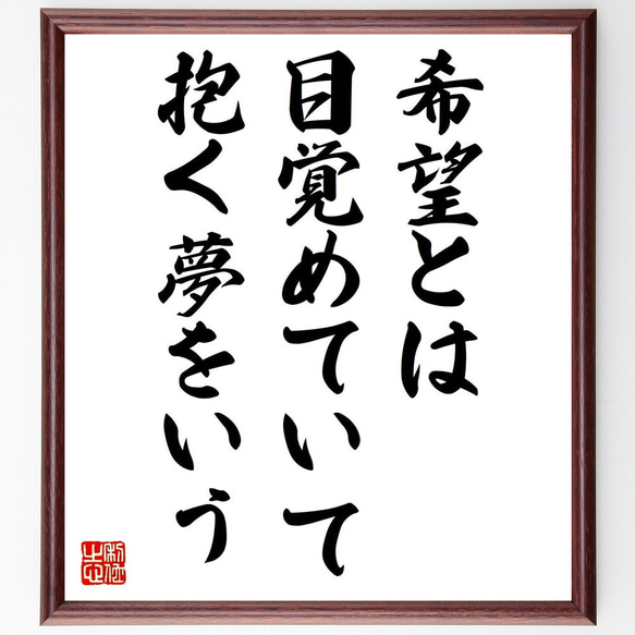 アリストテレスの名言「希望とは、目覚めていて抱く夢をいう」額付き書道色紙／受注後直筆（V0736）