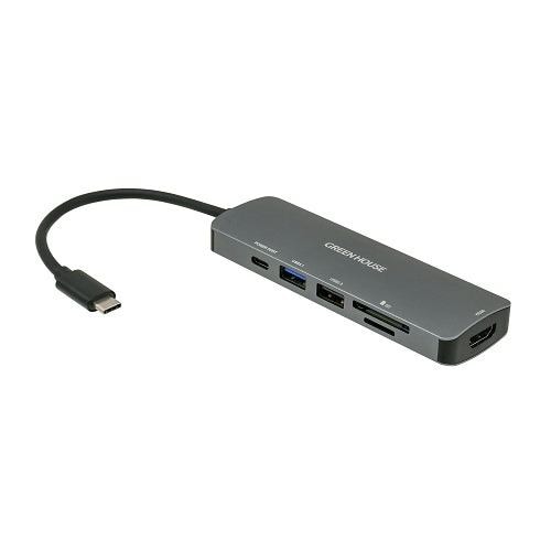 グリーンハウス GH-MHC6A-SV USB Type-C ドッキングステーション 6in1 PD 60W対応 シルバー