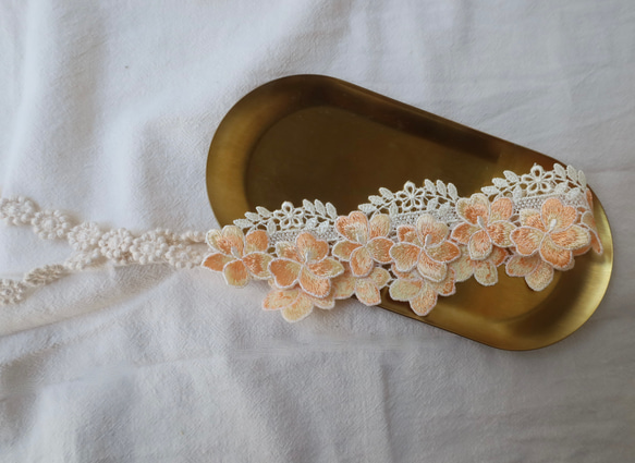 orange flower  lace hair 　band　  ｜日本製　ヘアアクセ