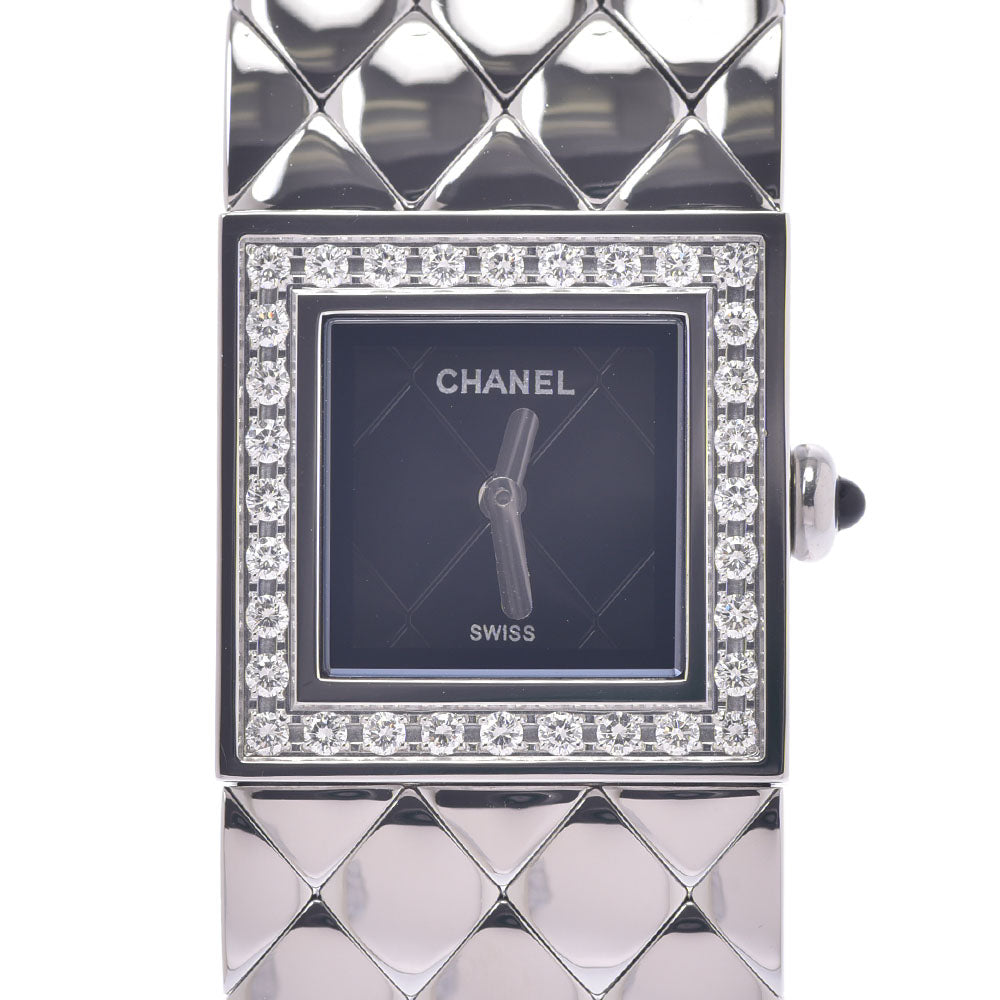 CHANEL シャネル マトラッセ ベゼルダイヤ H0489 レディース SS 腕時計 クオーツ 黒文字盤 Aランク 中古 