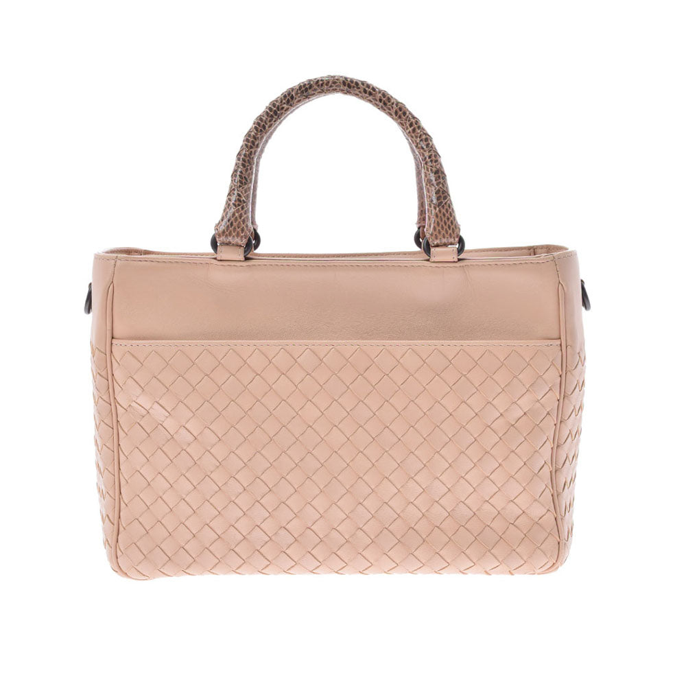 BOTTEGAVENETA ボッテガヴェネタ イントレチャート 2WAY サーモンピンク メンズ ラムスキン パイソン ハンドバッグ ABランク 中古 