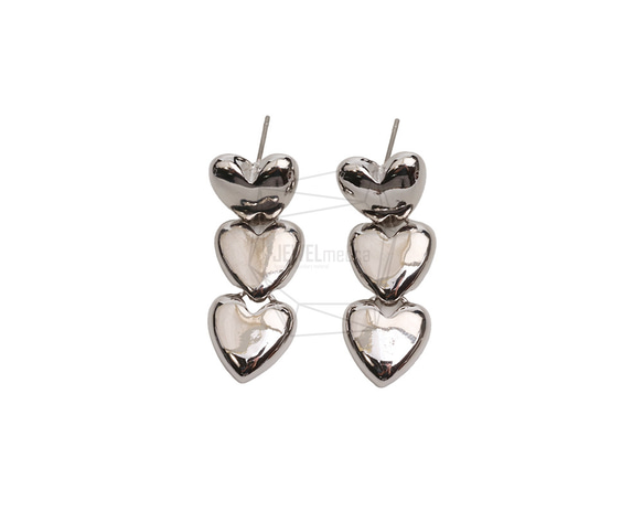 ERG-2502-R【2個入り】トリプルハートピアス  ,Triple heart  Post Earring