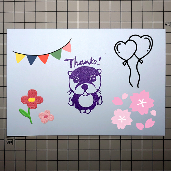 消しゴムはんこ「カワウソ・Thanks」