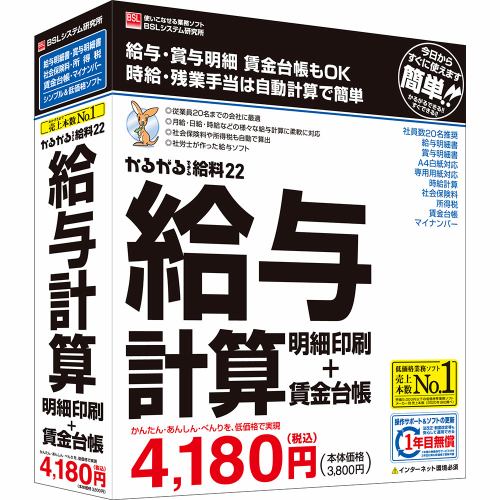 ＢＳＬシステム研究所 かるがるできる給料22 給与計算・明細印刷+賃金台帳