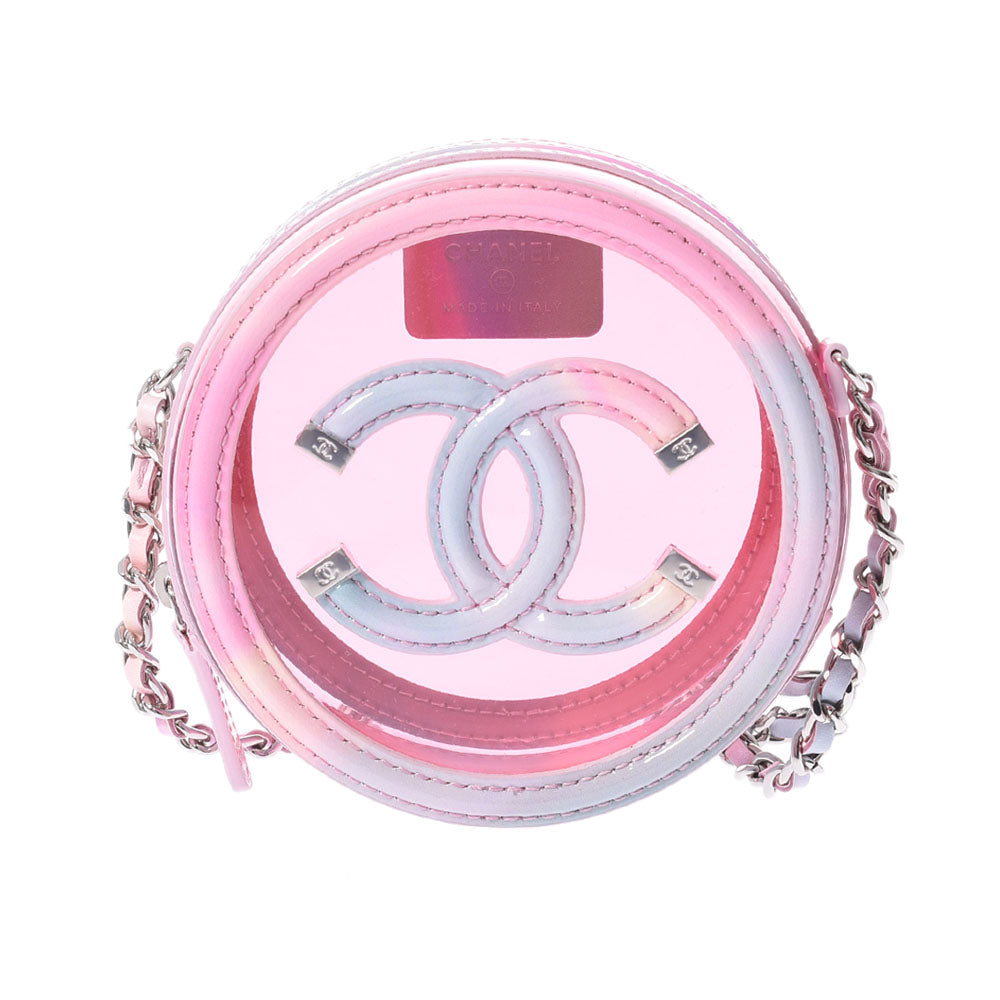 CHANEL シャネル CCフィグリー ラウンドタイプ チェーンショルダー ピンク/グラデーション シルバー金具 レディース ビニール ショルダーバッグ Aランク 中古 