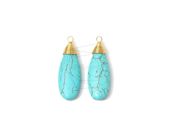 STO-070-G【2個入り】ワイアードターコイズストーン,Wired Turquoise Stone Pendant