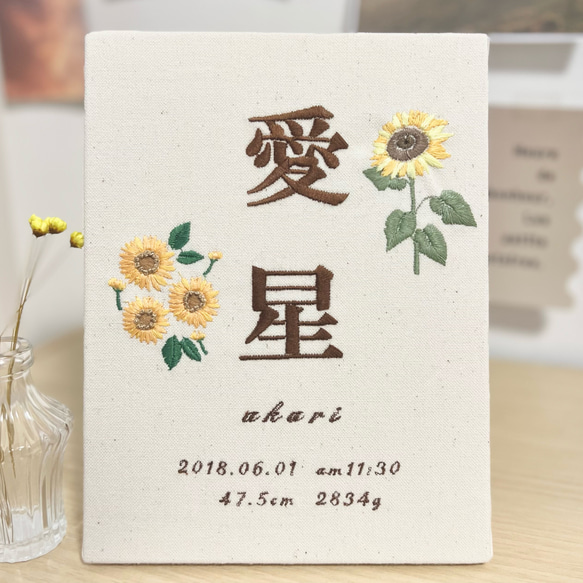 自分でデザインできる‼️刺繍命名書 命名ボード お名前刺繍 結婚祝い 100日祝い ハーフバースデー オリジナル命名書