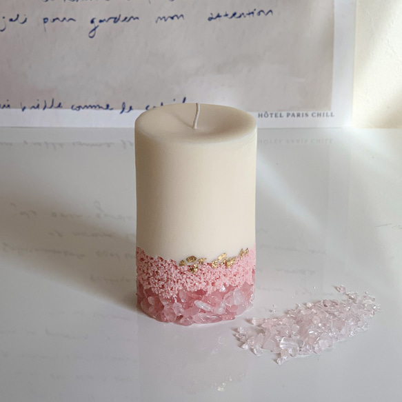 【ローズクォーツ】クリスタルピラーキャンドル - Crystal pillar candle  Rose quartz