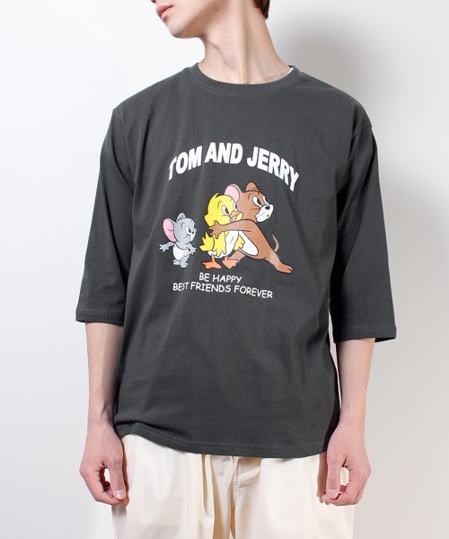 【TOM & JERRY/トムとジェリー】天竺プリント7分袖Ｔシャツ