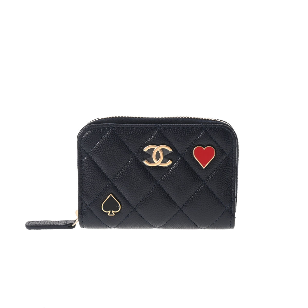 CHANEL シャネル マトラッセ ジップコインパース ネイビー ゴールド金具 AP3082 レディース キャビアスキン コインケース 新同 中古 