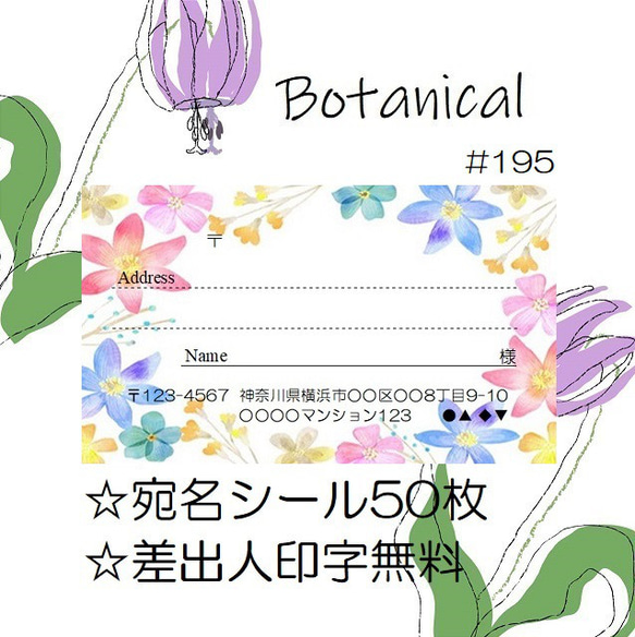 ⭐️宛名シール⭐️50枚⭐️ボタニカル⭐️Botanical⭐️#195⭐️折曲なしクリアファイル⭐️おしゃれ