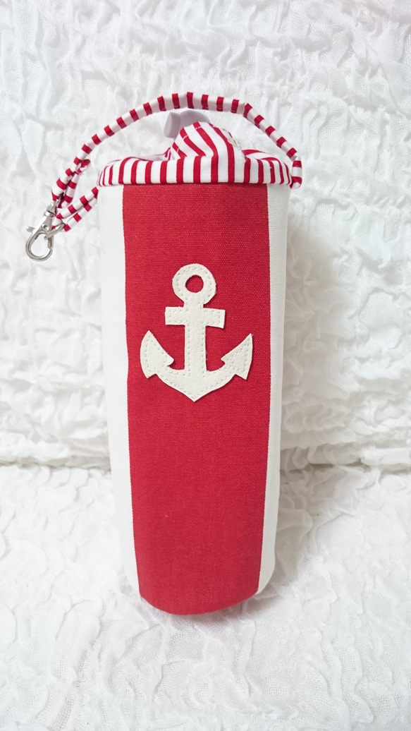 ＜北欧＞　anchor striped bottle holder ☆marine red ☆