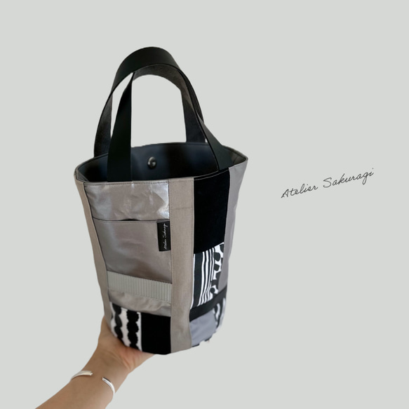 〈一点もの〉cut cloth bag トート/monotone & silver ミニバケツバッグ