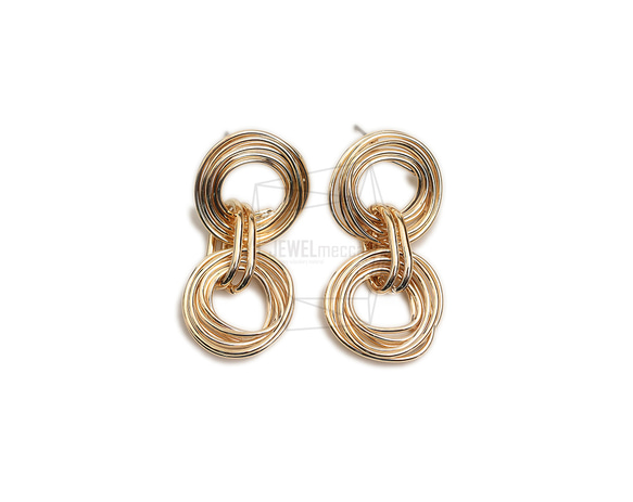 ERG-2201-G【2個入り】マルチラウンドリンクピアス  ,Multi Round Links Earring