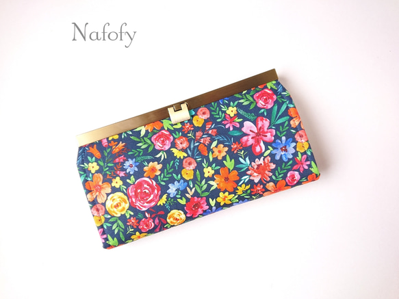 USA生地☆Flower joy navy★口金長財布